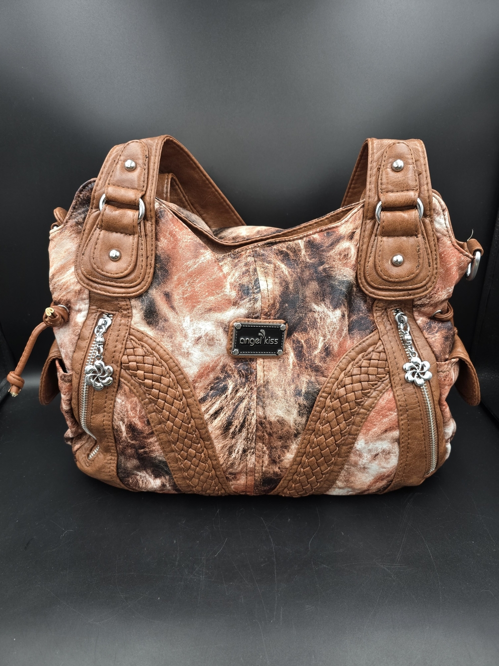 Angel Kiss Distressed Brown Leather Shoulder Bag